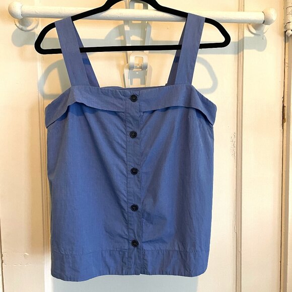 Banana Republic Square Neck Button Front Bow Cotton Top | Blue | Size Small - Picture 1 of 4